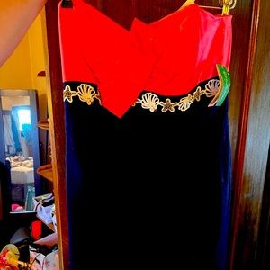 Navy and coral sea shell dress